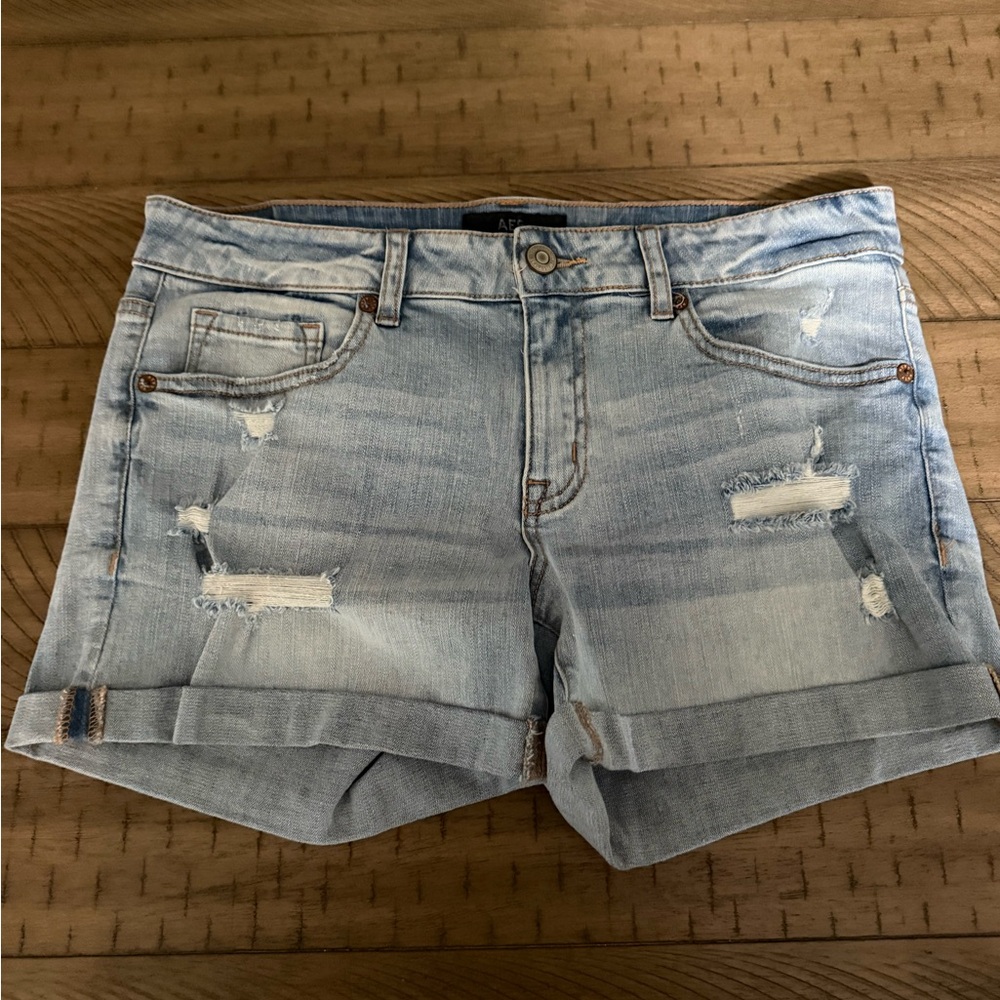 Blue Distressed Jean Shorts with Cuffed Hems